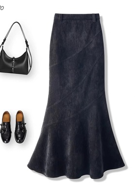 法式复古秋冬半身裙女柔软雪尼尔面料2025新款高腰包臀裙修身显瘦