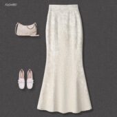 高腰显瘦a字裙中长款 新中式 丝绒半身裙女2025新款 高级感鱼尾裙