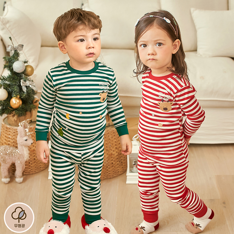 宝宝内衣套装高腰护肚裤男童秋衣秋裤女童儿童家居服圣诞新年红色