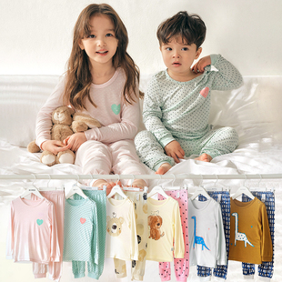 宝宝家居服棉绸套装 儿童睡衣男童内衣春夏薄款 空调服女童衬衣衬裤