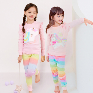 女童秋衣秋裤 女孩衬衣宝宝线衣家居服小马新年马年 儿童薄内衣套装