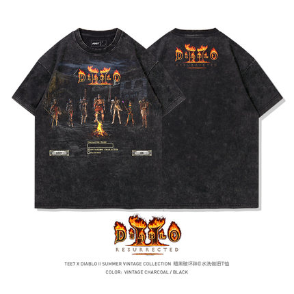 TEE7-暗黑2国服纪念水洗做旧纯棉暴雪经典diablo2短袖T恤