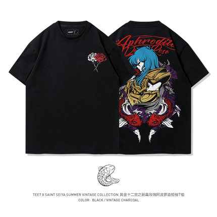 TEE7-圣斗士星矢T恤双鱼座阿布罗狄处女座沙加落肩扎染纯棉短袖