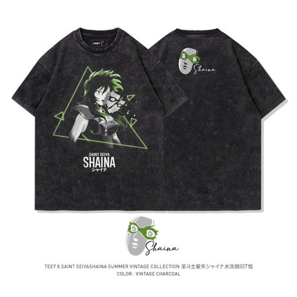 TEE7-日系动漫圣斗士星矢T恤莎尔娜珍藏小众水洗做旧纯棉宽松T恤