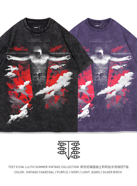 TEE7-动漫EVA第二使徒莉莉丝碇真嗣水洗做旧哥特风纯棉短袖T恤