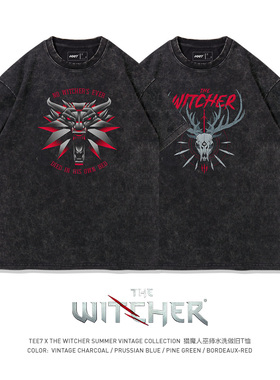 TEE7巫师猎魔人水洗做旧美式复古重磅纯棉宽松短袖T恤ins潮流新款