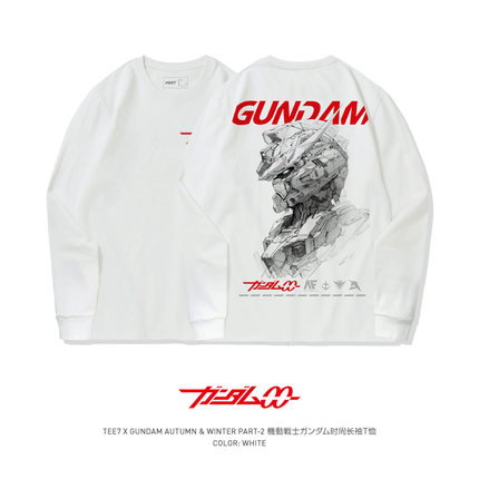 TEE7-日系动漫高达解剖机械图长绒棉长袖T恤重磅纯棉美式宽松