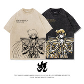 男人处女座沙加水洗做旧短袖 TEE7 日系动漫圣斗士T恤最接近神