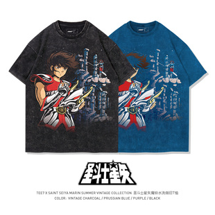 T恤复古美式 圆领短袖 水洗做旧重磅纯棉 圣斗士星矢怀旧经典 TEE7