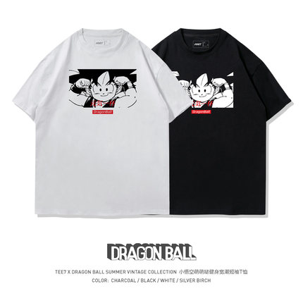 TEE7-日系动漫龙珠T恤小悟空健身元气满满潮流纯棉宽松ins风情侣
