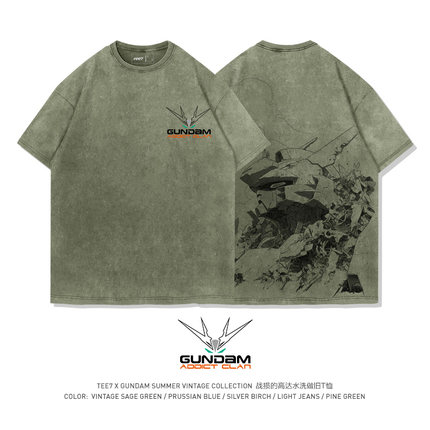 TEE7-日系复古动漫高达T恤战争与和平水洗做旧纯棉宽松ins短袖