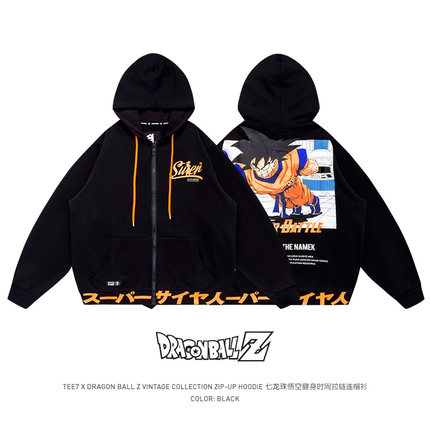 TEE7-日系动漫龙珠悟空健身拉链帽衫卫衣拔染ins美式纯棉宽松外套