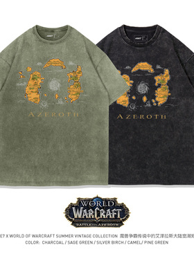 TEE7-魔兽世界WOW艾泽拉斯国家地理部落联盟水洗做旧纯棉宽松T恤