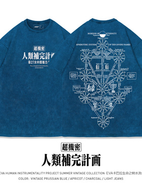 TEE7-EVA卡巴拉生命之树人类起源秘密水洗做旧日系复古纯棉短袖T
