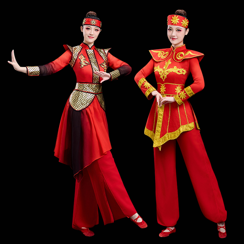 新款学龙吟舞蹈表演服女侠客古装打鼓演出服装花木兰扇子舞成人