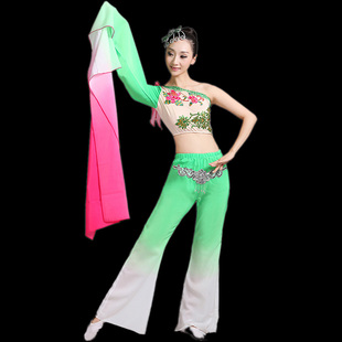且吟春雨表演服修身 女伞舞民族舞演出服新款 飘逸 水袖 古典舞蹈服装
