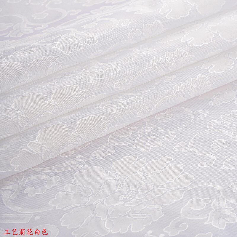 仿真丝白色暗纹提花面料缎面女装汉服演出戏服新中式国风提花布料