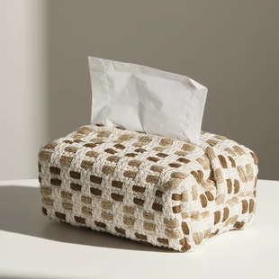 侘寂风浅咖色粗麻编织布艺纸巾盒客厅纸巾套桌面餐巾纸加厚收纳盒