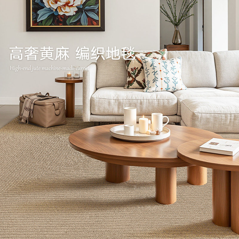家用手工编织黄麻地毯耐脏易打理简约意式客厅大面积卧室床边地垫