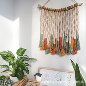 手工编织采用天然树枝背景墙装 掌柜推荐 北欧彩色流苏挂毯 饰