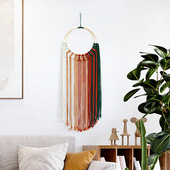 北欧风墙壁装 手工编织挂毯金色圆圈挂毯客厅卧室家居壁挂 饰挂件