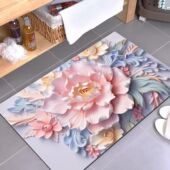 新款 立体花卉硅藻泥地卫生间吸水防滑脚科技布地毯机洗浴室