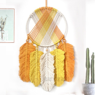 彩色树叶挂毯圆形现代简约壁挂棉绳手工编织客厅挂饰墙面装饰品