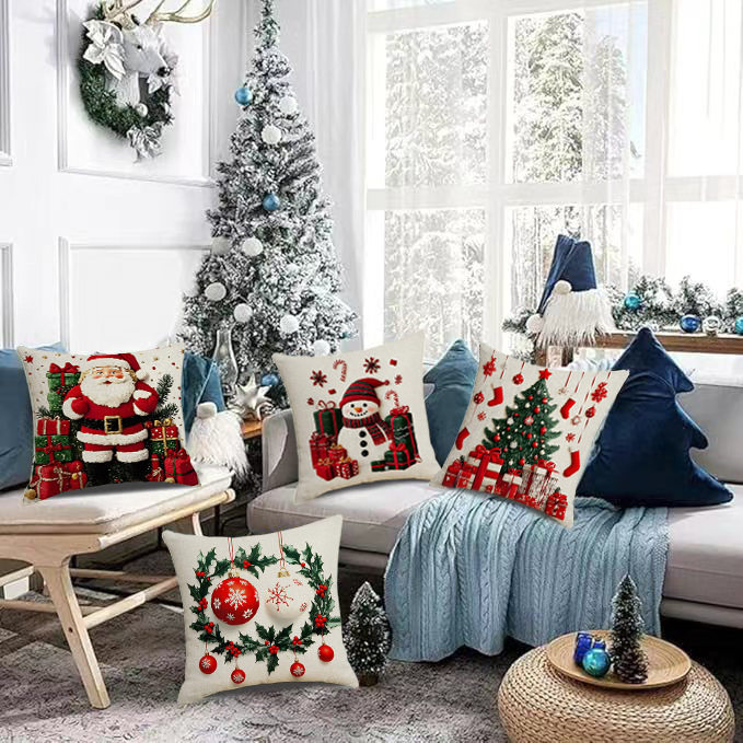 TEMU爆款圣诞老人铃铛花环抱枕套圣诞节装饰沙发靠枕靠枕套