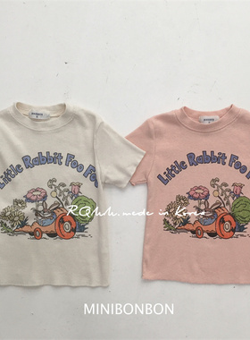 RQMM韩国童装代购 minibonbon24夏款洋气卡通可爱小兔子印花短袖