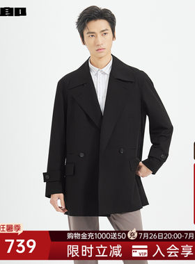 利郎官方绵羊毛中长款风衣外套