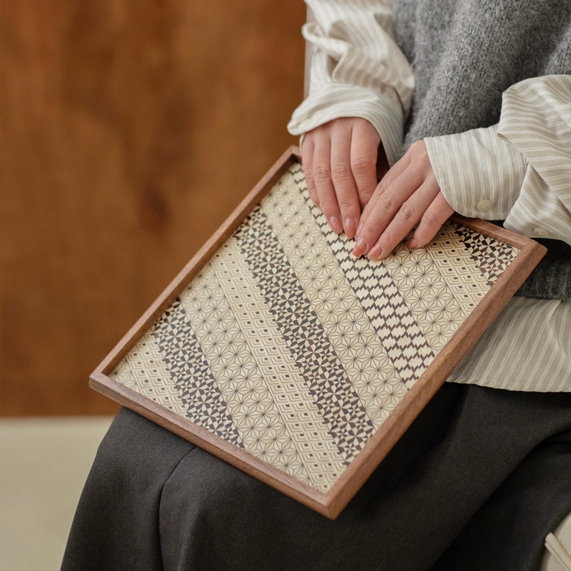 日本寄木细工正方形实木托盘