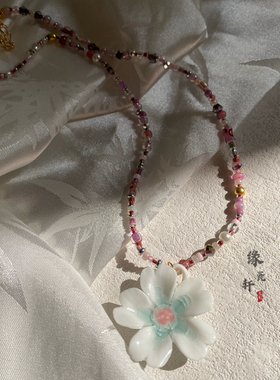 巨温柔！冰裂纹纯手工陶瓷小花朵项链 吊坠小众礼物