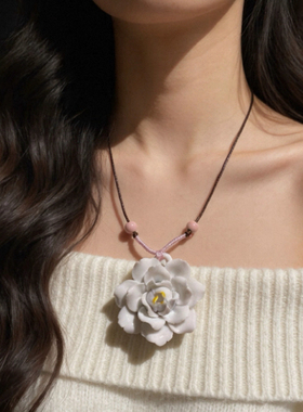 手工捏牡丹花&青瓷花陶瓷项链暗香四溢特色民族风吊坠洛阳