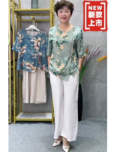 老妈妈妈装夏装2025新款60岁套装上衣新款短袖t恤中老年人女奶奶