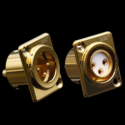 EIZZ紫铜镀金XLR卡侬平衡插座3芯卡侬公母信号座胆机功放话筒插座