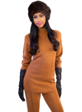 脚蹬裤毛衣两件套装 显肤暖橙色 vintage孤品80s美国复古金属哑光