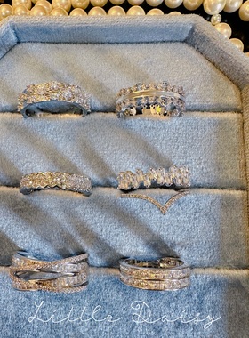 Little Daisy时髦贵妇超闪银色蕾丝 拉丝贝母气质开口可调节戒指