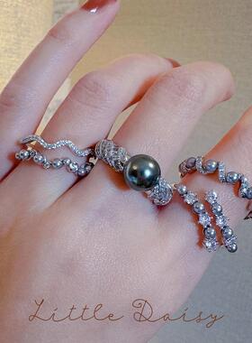 Little Daisy黑珍珠日系贵妇精致贵妇食指戒气质小众设计高级戒指