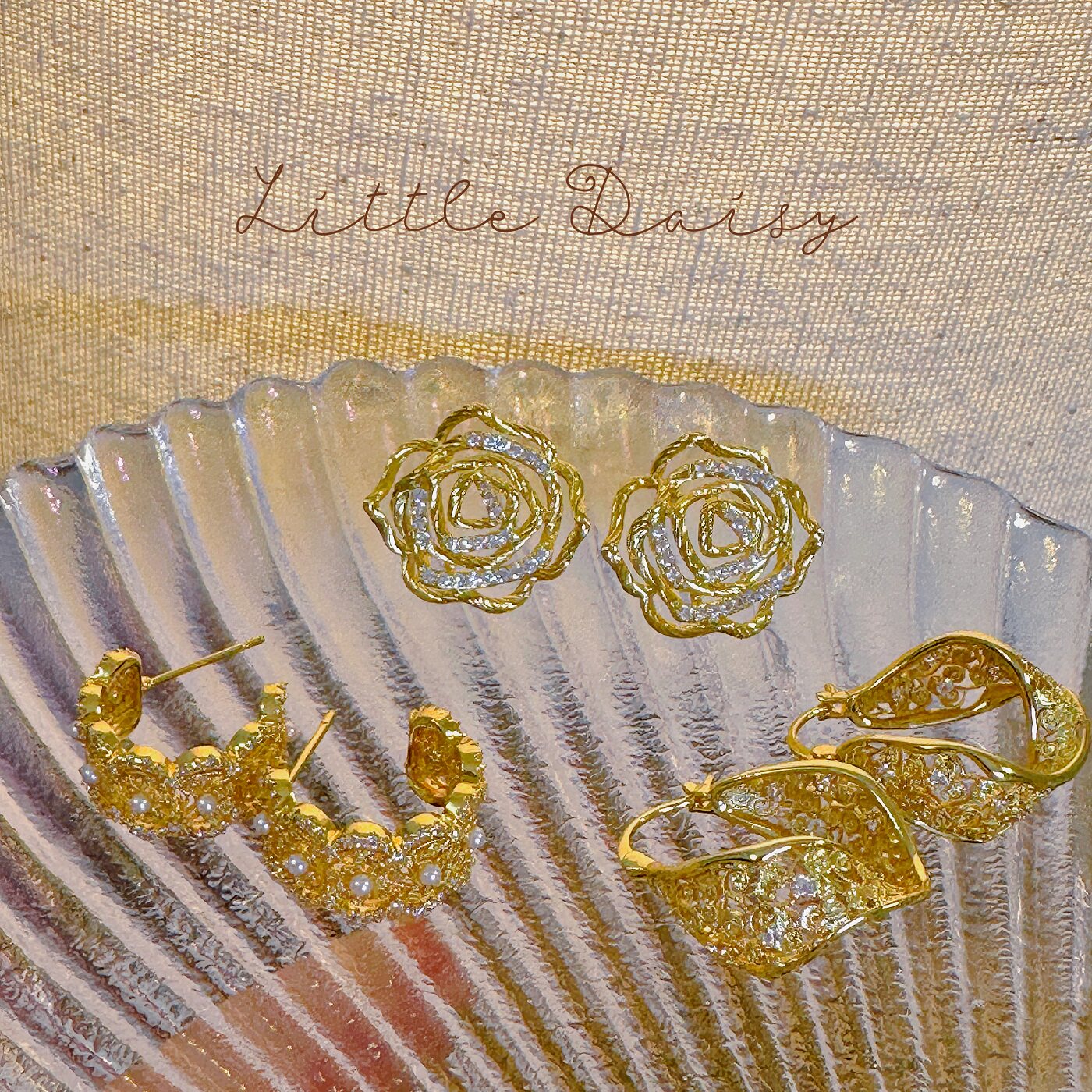 Little Daisy人间富贵花 足金质感贵气镂空超精致玫瑰花银针耳环