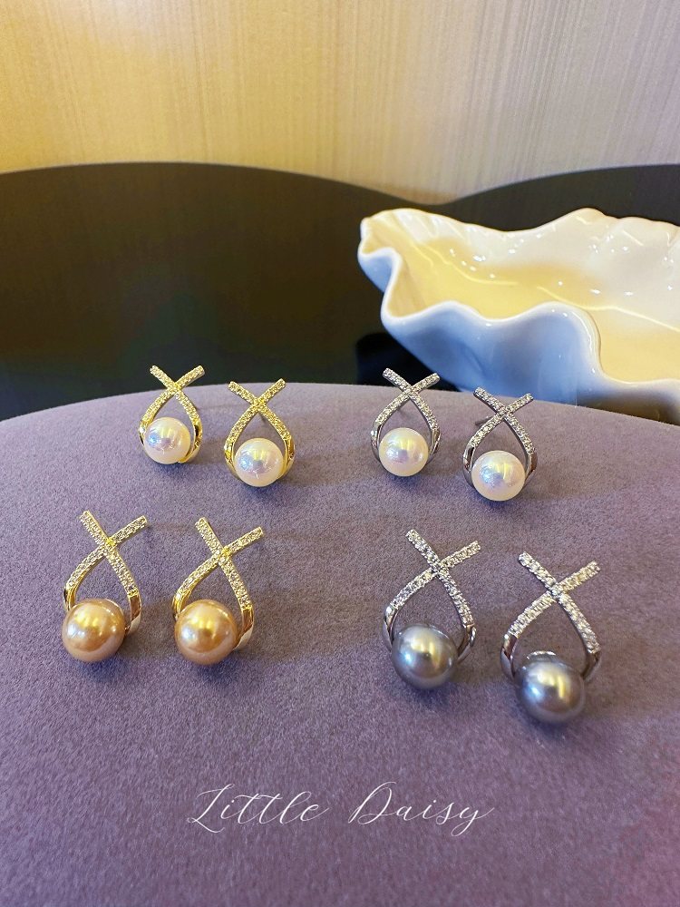 Little Daisy日系轻熟女温柔职业精致交叉 气质简约珍珠耳饰银针,饰品/流行首饰/时尚饰品新,耳环,淘宝优惠券,粉丝福利购,淘宝优惠卷