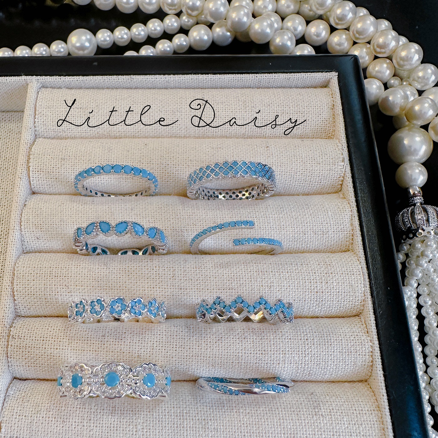 Little Daisy蒂芙尼蓝贵气小姐 摩洛哥蓝优雅度假开口可调节戒指