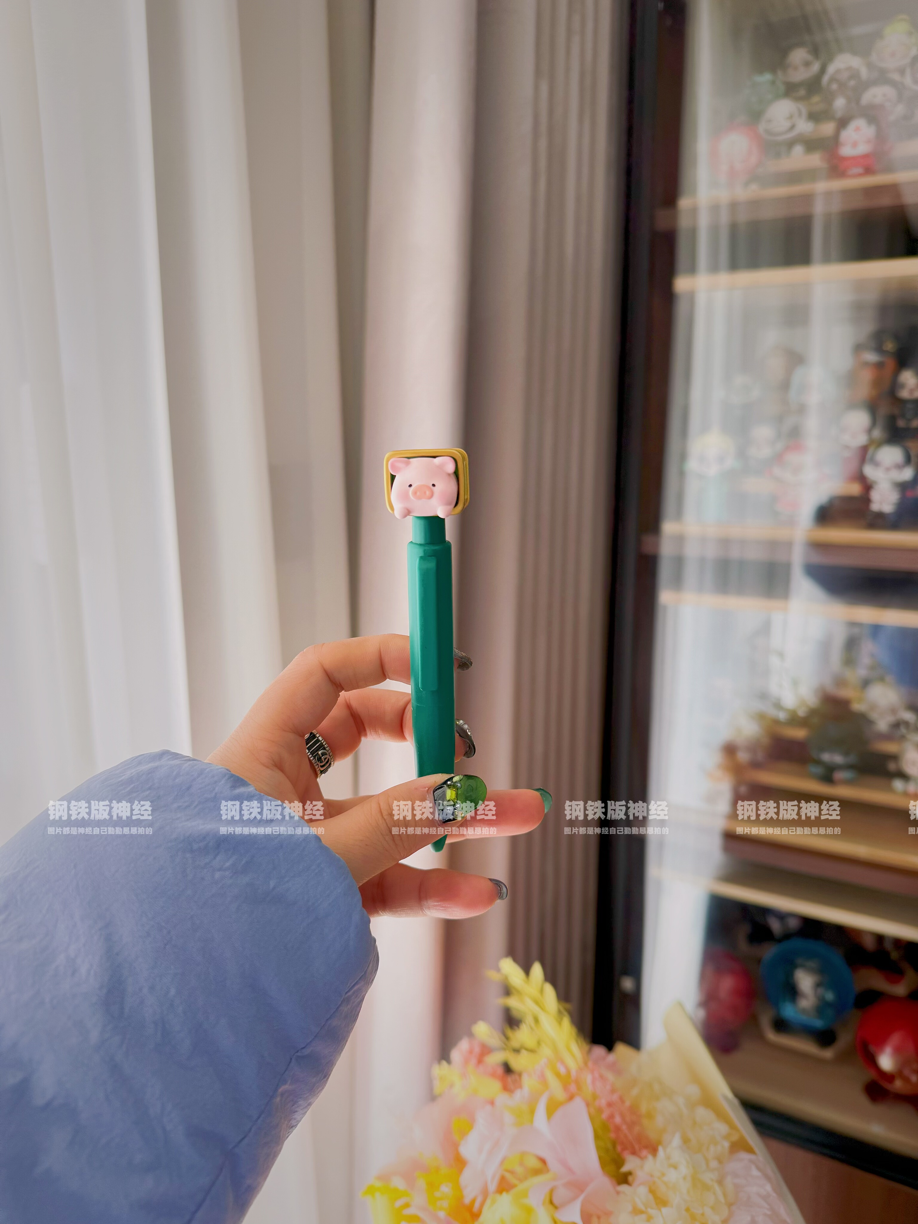 罐头噜噜猪MJ绿色按动中性笔 神经手工孤品现货潮玩礼ins风高颜值