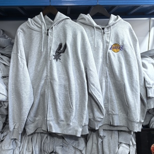 外贸尾单湖人 马刺队胸前刺绣logo后面印花运动休闲卫衣连帽外套
