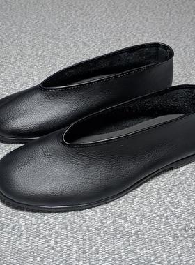 老北京布鞋男真皮纯手工牛皮圆口布鞋老头鞋便鞋父亲鞋透气休闲鞋