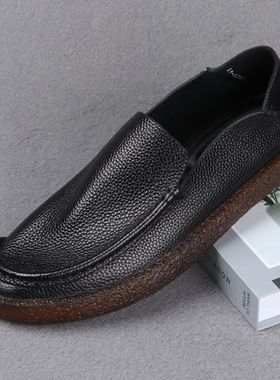 一脚蹬头层牛皮男鞋软牛筋底软面休闲豆豆鞋男士真皮透气单层皮鞋