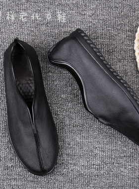 老头鞋春秋 一脚蹬 爸爸鞋男士懒人鞋真皮休闲鞋青年中年男鞋