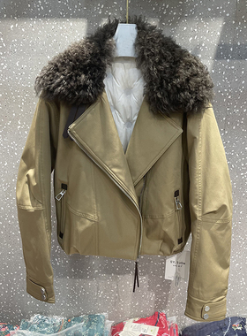 2025冬季新款羊毛领单拉链长袖短款白鸭绒羽绒服外套上衣28507女