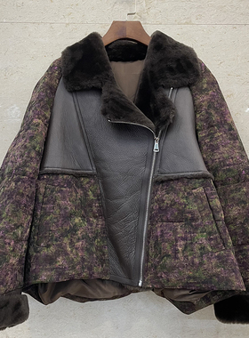 2025冬季新款大翻领皮毛一体长袖拼接保暖白鹅绒羽绒服25069外套