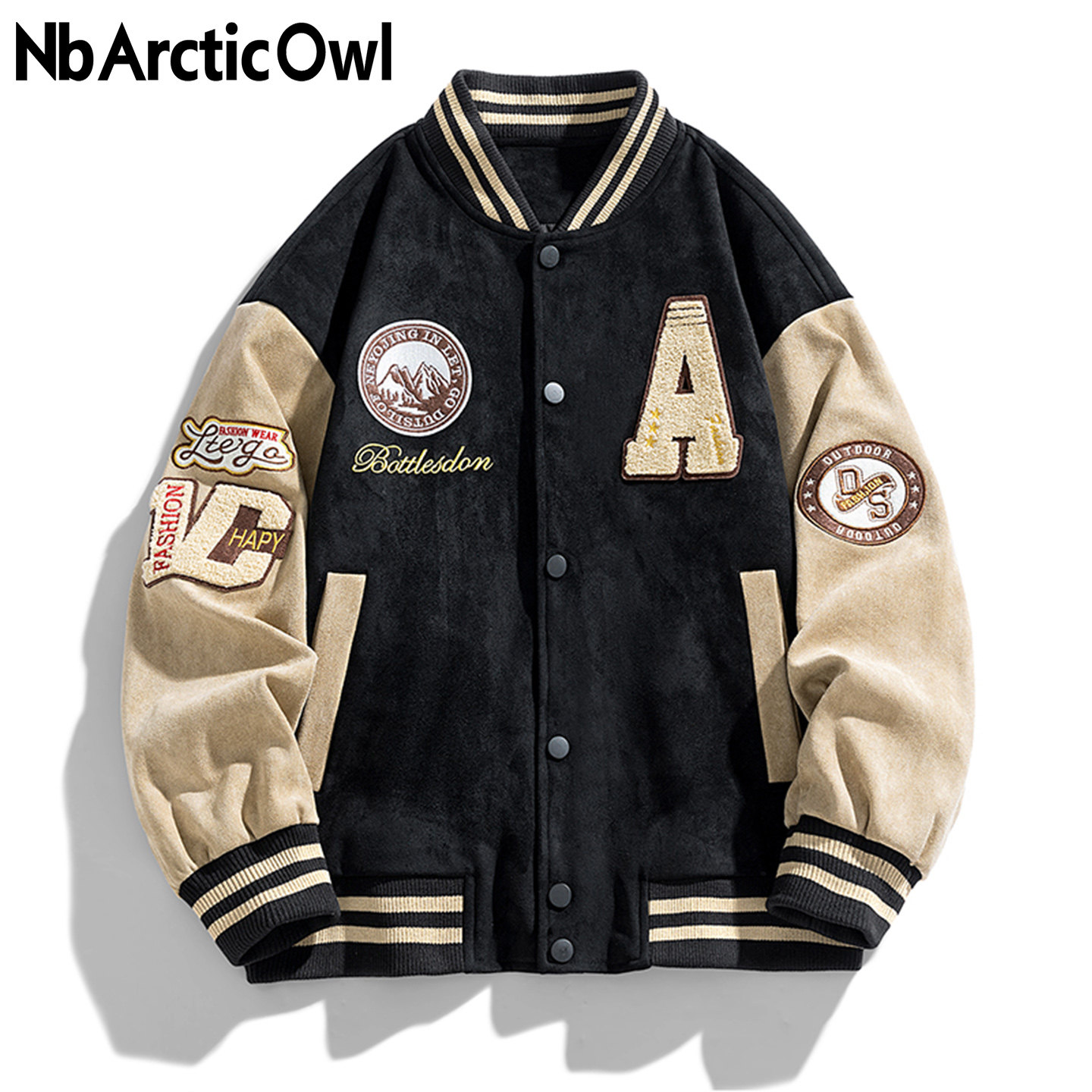 nbarcticowl美式潮流复古刺绣棒球服夹克男春秋季麂皮绒拼色外套,男装,棒球夹克,淘宝优惠券,粉丝福利购,淘宝优惠卷