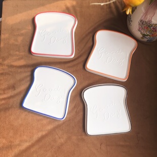 ins风釉下彩吐司造型陶瓷早餐盘下午茶水果甜品蛋糕盘 比较厚重